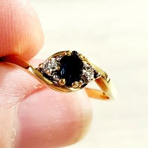 14K Yellow Gold Natural Sapphire and Diamond Ring